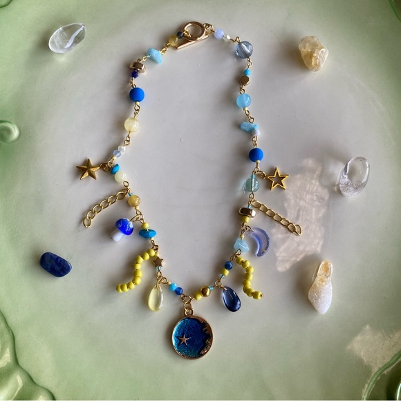 Ocean Sky Beaded Charm Chain Charm Necklace Gold Star Moon Pendant Autumn Nature - Picture 3 of 8